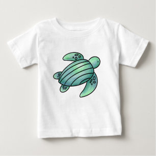Camiseta Para Bebê aquarela pintada de tartaruga-do-mar azul