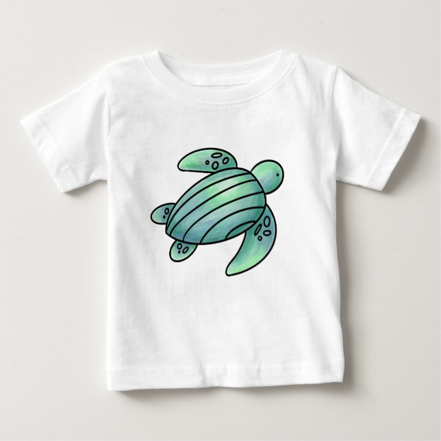 Camiseta Para Bebê aquarela pintada de tartaruga-do-mar azul (Frente)