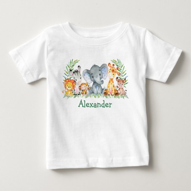 Camiseta Para Bebê Aquarela Safari Bebês Elefante (Frente)