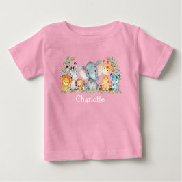 Camiseta Para Bebê Aquarela Safari Selva Cachorros Rosa