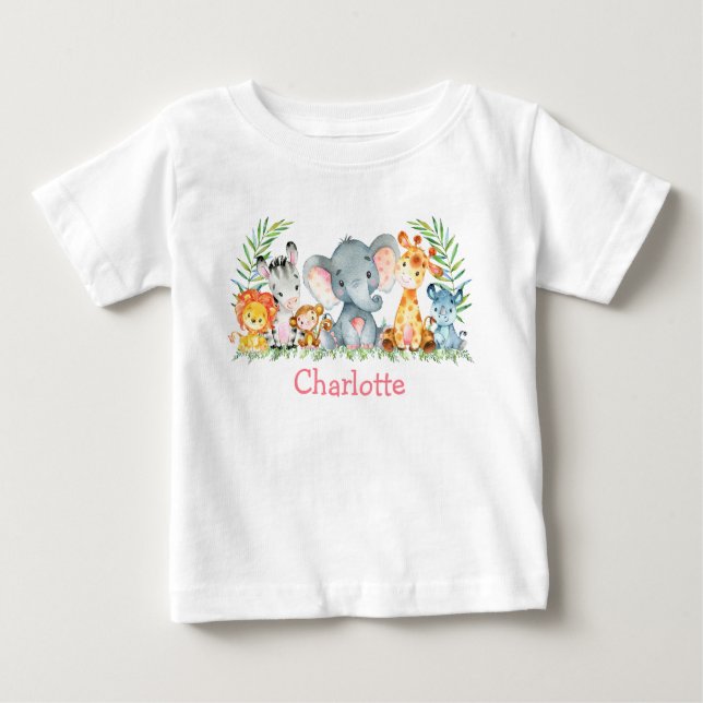 Camiseta Para Bebê Aquarela Safari Selva Selvagem Bovinos (Frente)