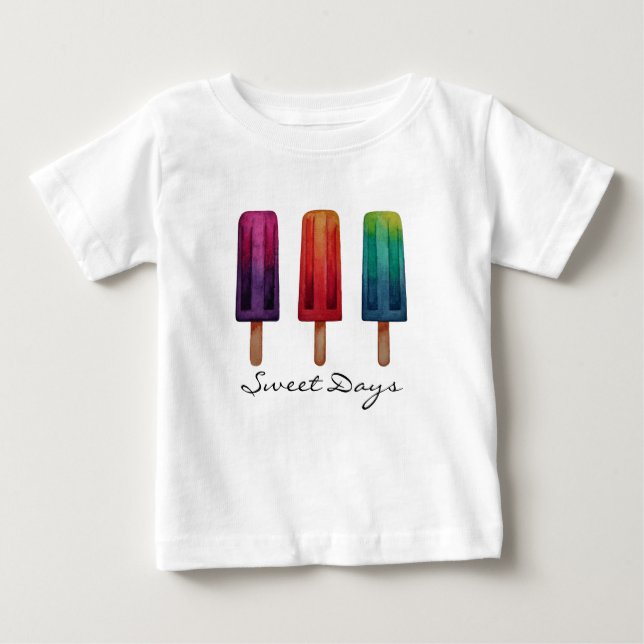 Camiseta Para Bebê Aquarela Sorvetes Popsicle Fofos (Frente)