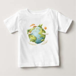 Camiseta Para Bebê Aquarela Terra - Cartoon Terra com Elemen Natureza