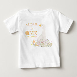Camiseta Para Bebê Aquarela Um Ganso Tolo Flor Silvestre 1º Aniversár