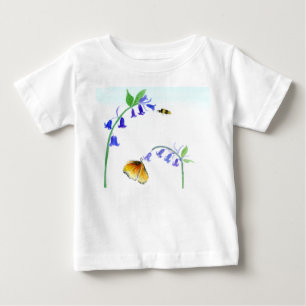 Camiseta Para Bebê Aquarela Virginia Bluebells Com Borboleta