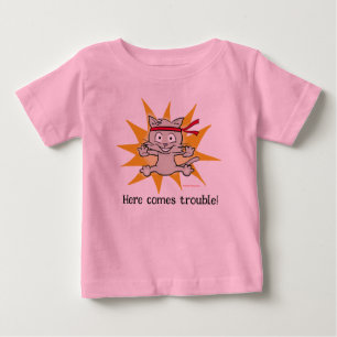 Camiseta Para Bebê "Aqui vem o problema!" - belo gatinho divertido
