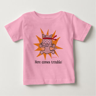 Camiseta Para Bebê "Aqui vem o problema!" - belo gatinho divertido