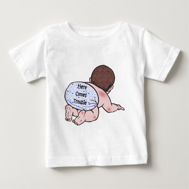 Camiseta Para Bebê Aqui Vem Trouble Baby (Frente)