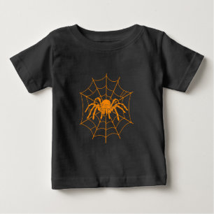 Camiseta Para Bebê Aranha e Teia Laranja Assustadora de Halloween
