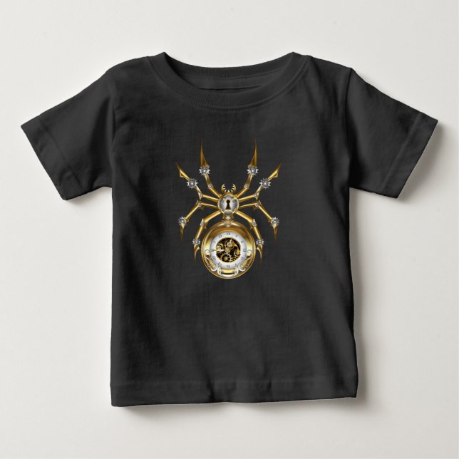 Camiseta Para Bebê Aranha Steampunk no fundo roxo (Frente)