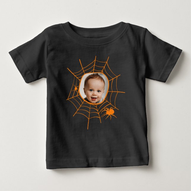 Camiseta Para Bebê Aranha teia aranha borweb spooky fotografia laranj (Frente)