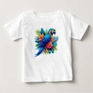 Camiseta Para Bebê Arara tropical azul-colorida