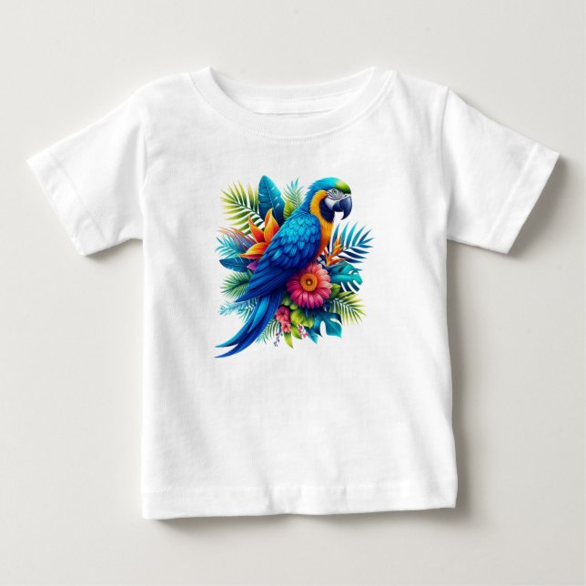 Camiseta Para Bebê Arara tropical azul-colorida (Frente)