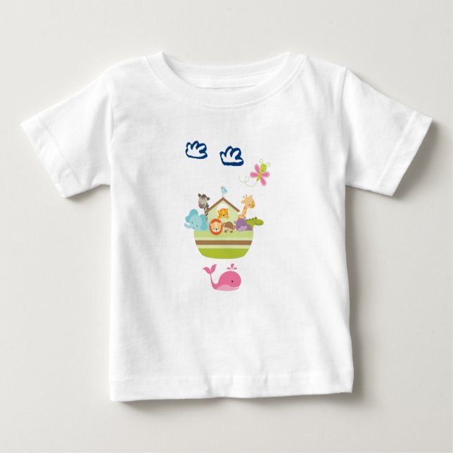 Camiseta Para Bebê Arca animal do zoológico com borboleta e baleia (Frente)