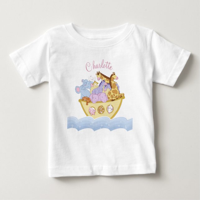 Camiseta Para Bebê Arca de Noah nome personalizado Baby Bodydress (Frente)