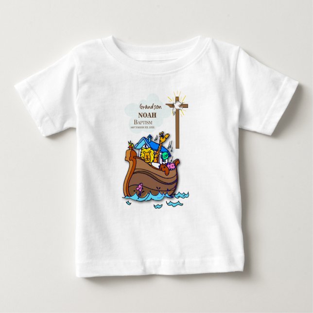 Camiseta Para Bebê Arca personalizada do neto Baptism Noah (Frente)