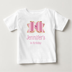 Camiseta Para Bebê Arco de vidro rosa com primeiro aniversario centra