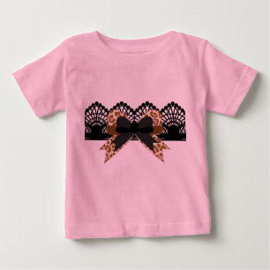 Camiseta Para Bebê Arco do leopardo de Brown & tutu preto do rosa do