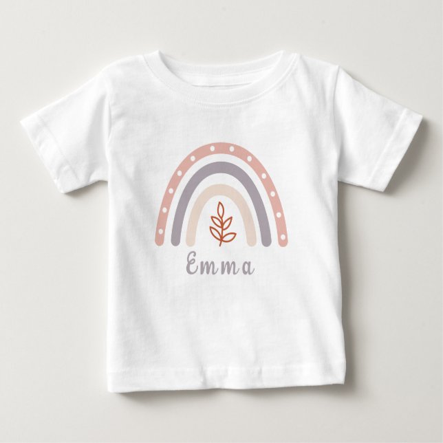 Camiseta Para Bebê Arco-íris Boho Legal com Nome Personalizado (Frente)