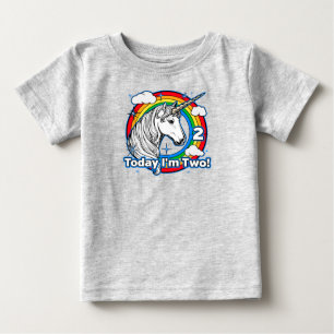 Camiseta Para Bebê Arco-íris do unicórnio do segundo aniversário d