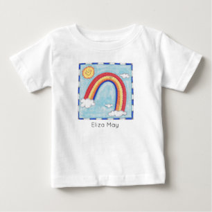 Camiseta Para Bebê Arco-íris Feliz Personalizado