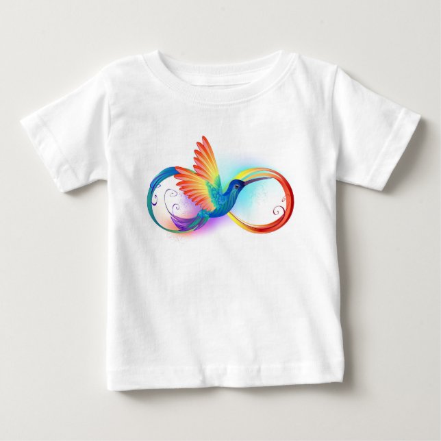 Camiseta Para Bebê Arco-íris Hummingbird com símbolo Infinito (Frente)