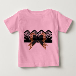 Camiseta Para Bebê Arco-leopardo-marrom e Tutu rosa-rosa-rendas preto
