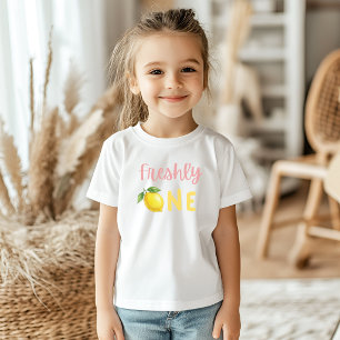 Camiseta Para Bebê Arco Rosa Amarelo Limão Fresco Primeiro Aniversári