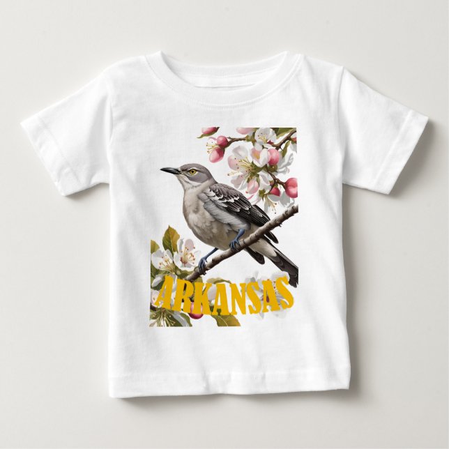 Camiseta Para Bebê Arkansas Northern Mockingbird Surrounded by Apple  (Frente)