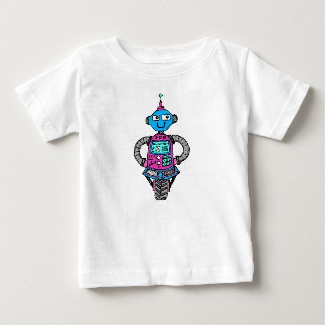 Camiseta Para Bebê Arnie Robot: Rosa e Azul (Frente)