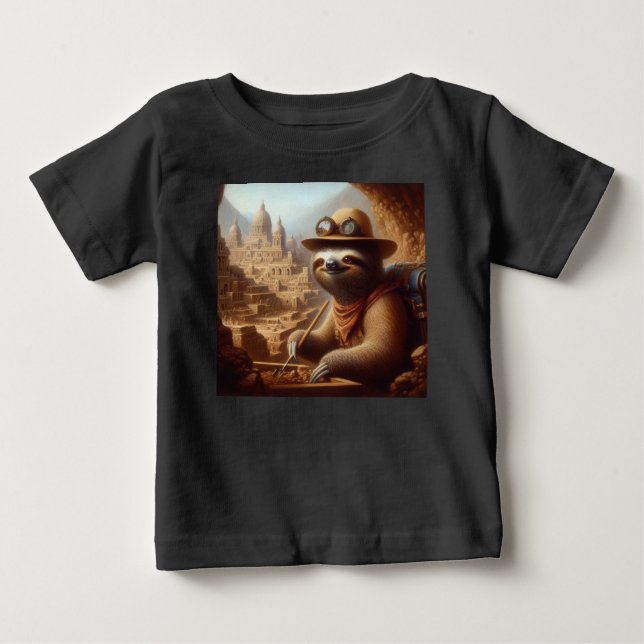 Camiseta Para Bebê Arqueólogo Sloth (Frente)