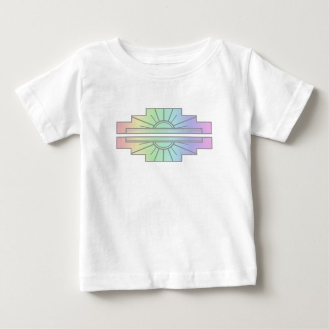 Camiseta Para Bebê Art Deco Sunburst Patterno em Pastéis (Frente)