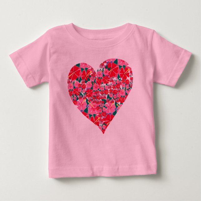Camiseta Para Bebê Art Top: Coração de Hibiscus. Bebê (Frente)