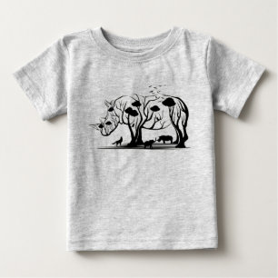 Camiseta Para Bebê Arte Africana de Rinoceronte Arbórea Arte Selvagem