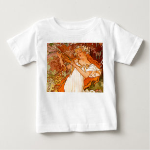 Camiseta Para Bebê Arte Alphonse Mucha Primavera Art Nouveau