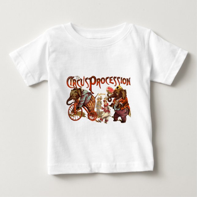 Camiseta Para Bebê Arte Antiguária Elefante de Procissão Circus (Frente)