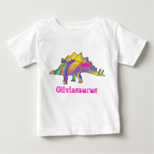 Camiseta Para Bebê Arte colorida do dinossauro do Stegosaurus de
