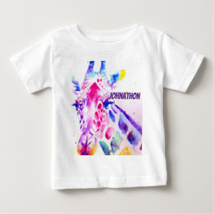 Camiseta Para Bebê Arte de Aquarela de Girafa Roxa Fofa Animal de Zoo