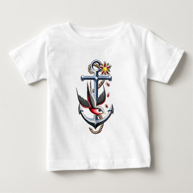 Camiseta Para Bebê Arte de Ave e Anchor (Frente)