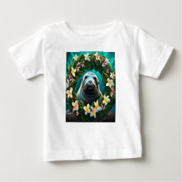 Camiseta Para Bebê Arte De Cartoon Do Seal Monk Havaiano Com Plumeria