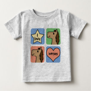 Camiseta Para Bebê Arte de Clip de Desenho Animado Fofo Eu Amo Cavalo