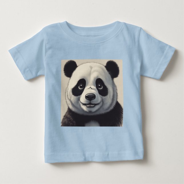 Camiseta Para Bebê Arte de Desenho de Panda de Desenho Animado (Frente)