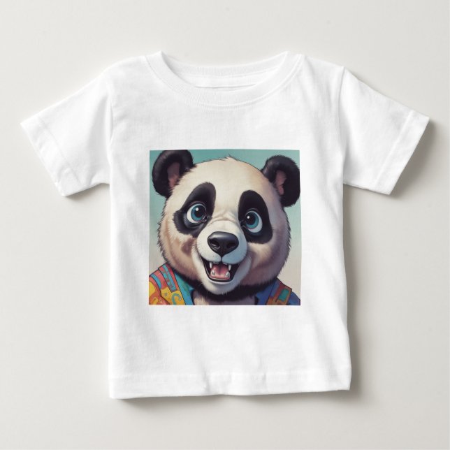 Camiseta Para Bebê Arte de Desenho de Panda de Desenho Animado (Frente)
