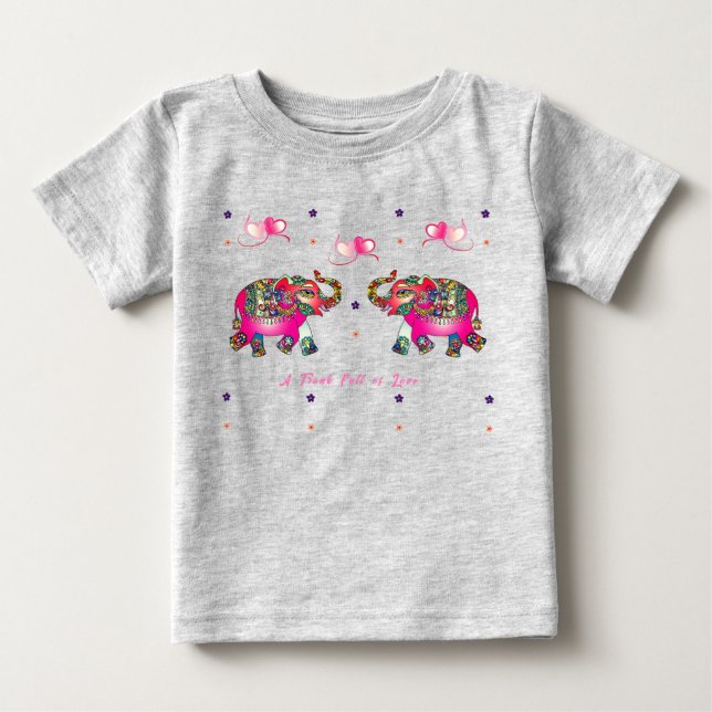 Camiseta Para Bebê Arte de Elefante de Criança Adorável (Frente)