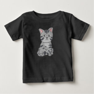 Camiseta Para Bebê Arte de Gatinho Tabby Desenho Animado Mal-Humorado