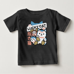 Camiseta Para Bebê Arte de Gato Sortudo – Maneki Neko com Moeda de Ou
