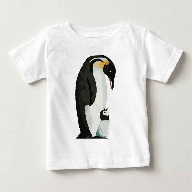 Camiseta Para Bebê Arte de ligação de Pintinhos e pais de pinguins (Frente)