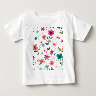 Camiseta Para Bebê Arte de Padrão Floral Vibrante