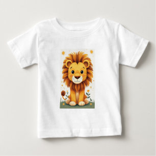 Camiseta Para Bebê Arte de Parede de Berçário de Leão Fofo Selva