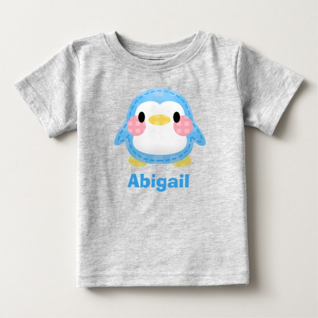 Camiseta Para Bebê Arte de Pinguim Personalizada com Estilo de Patchw (Frente)